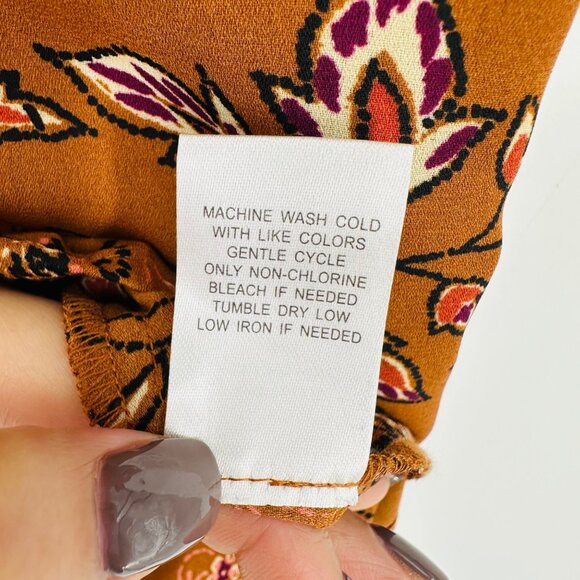 DR2 Copper Brown Floral Ruffle Sleeve Blouse Size M Semi-Sheer - Picture 8 of 8